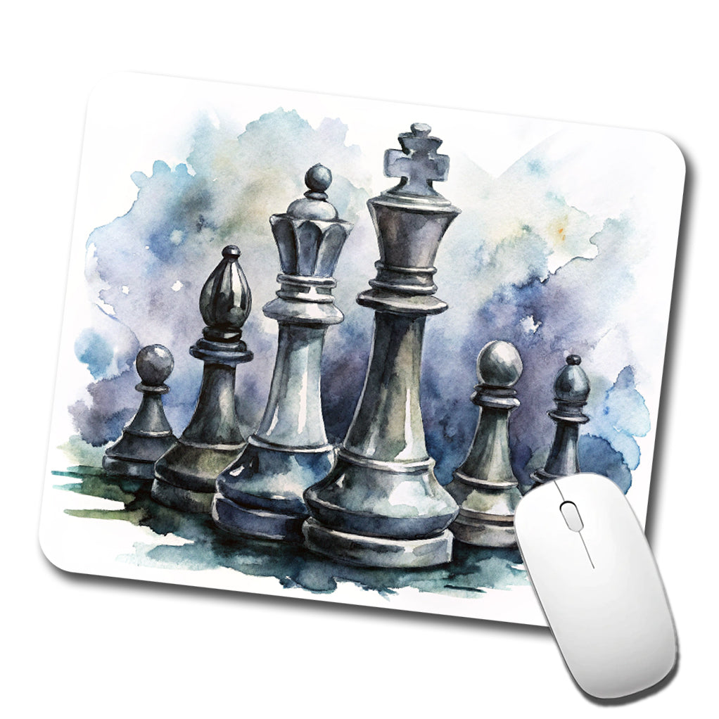 Black And White Chess Pieces Watercolor Low Profile Mouse Pad Mat