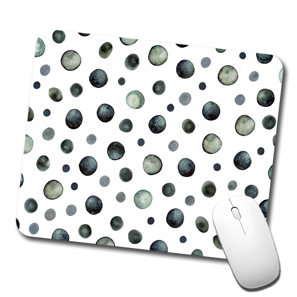 Black Polka Dots Fun White Background Low Profile Mouse Pad Mat