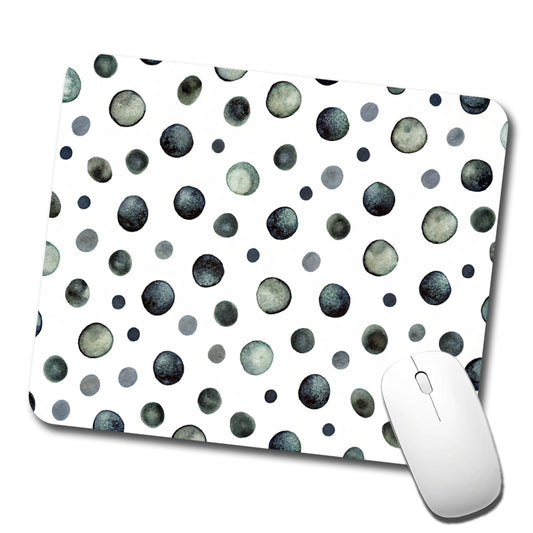 Black Polka Dots Fun White Background Low Profile Mouse Pad Mat
