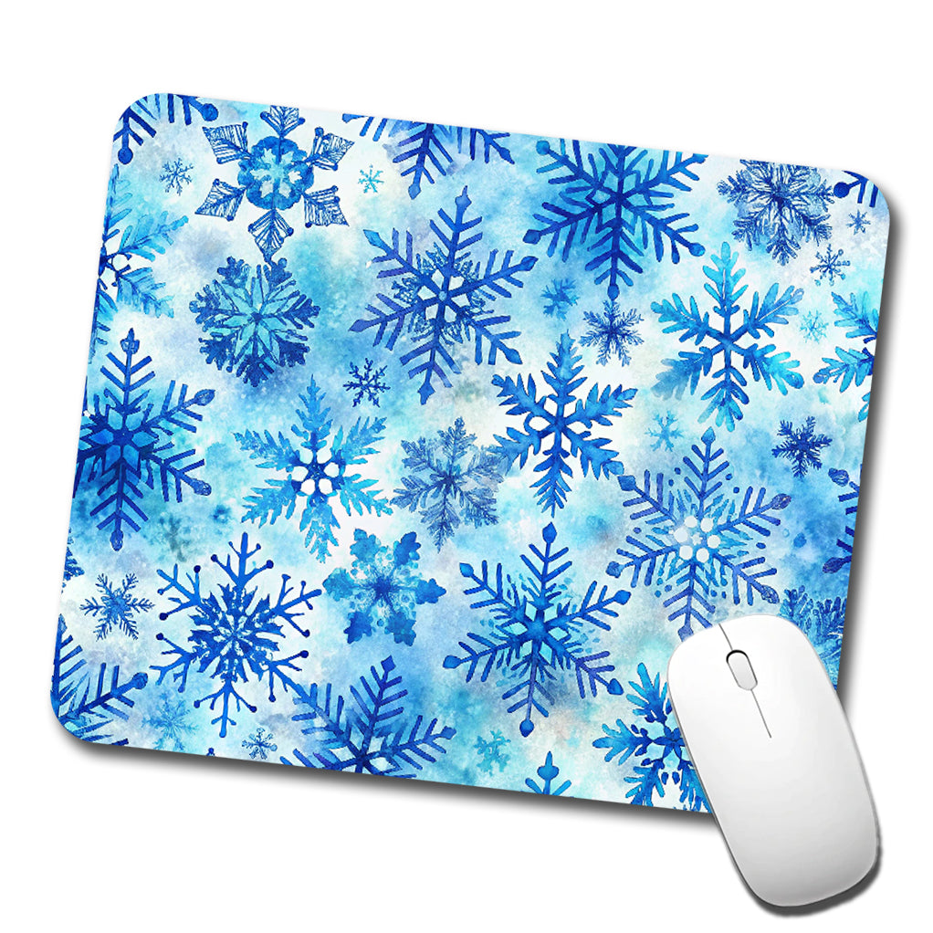 Blue Snowflakes Watercolor Low Profile Mouse Pad Mat