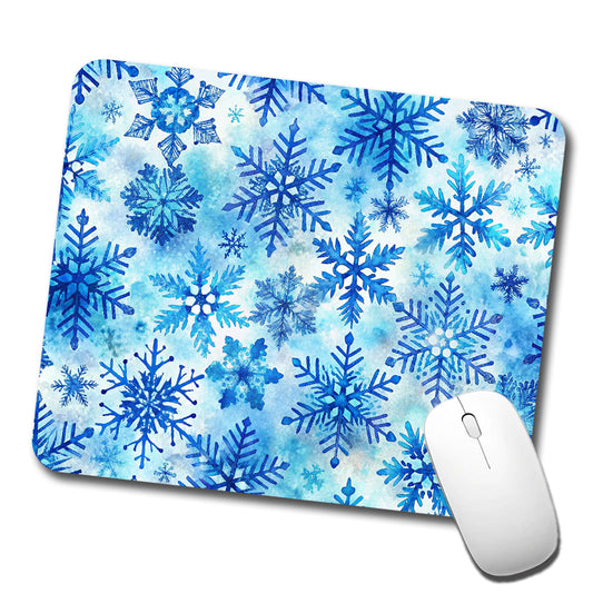Blue Snowflakes Watercolor Low Profile Mouse Pad Mat
