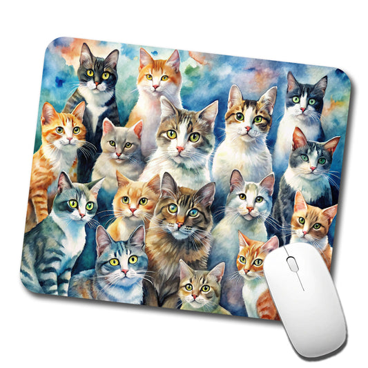 Bunch Of Cats Watercolor Low Profile Mouse Pad Mat