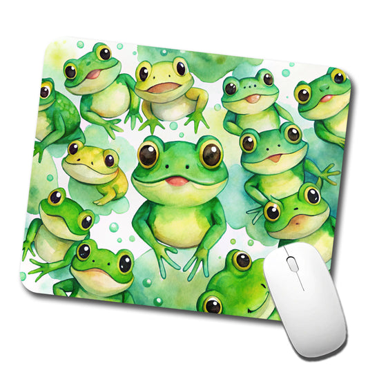 Bunch Of Cute Green Frogs Watercolor Low Profile Mouse Pad Mat