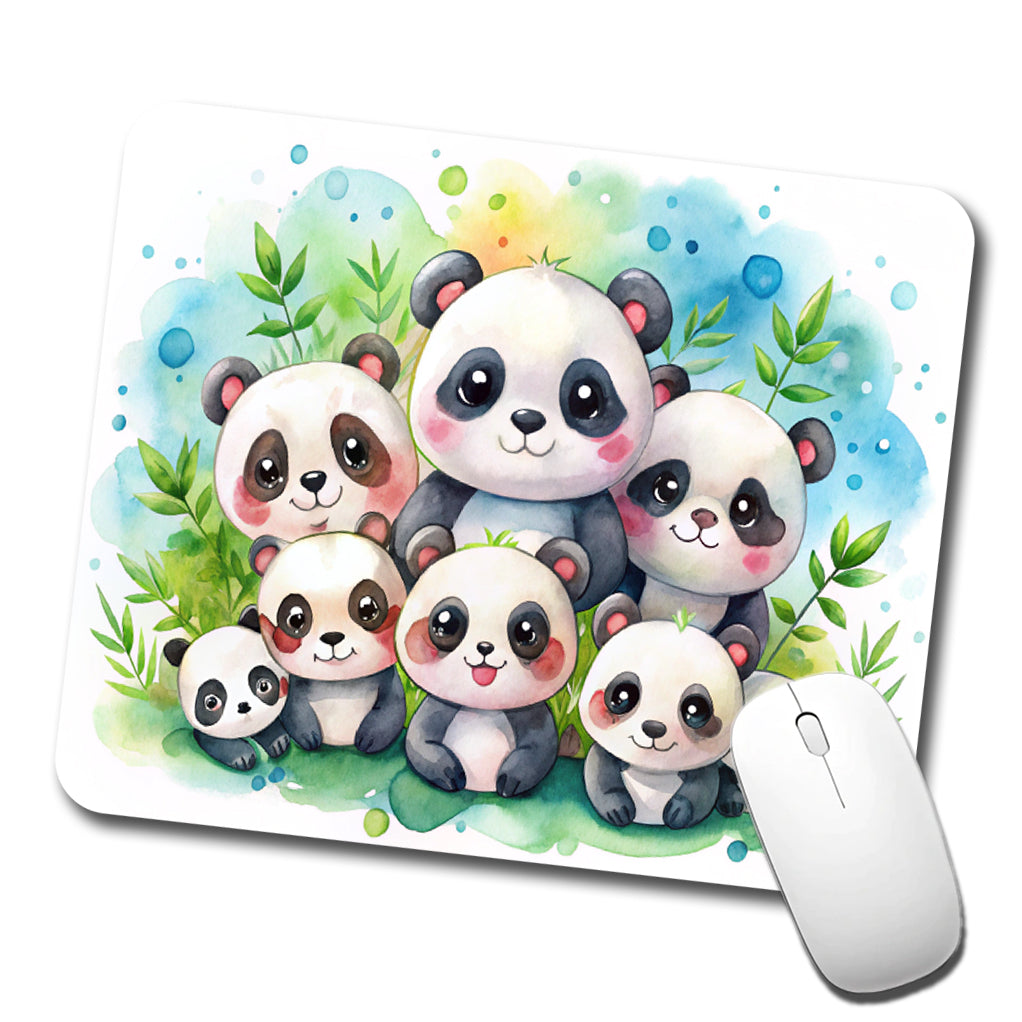 Bunch Of Cute Pandas Watercolor Low Profile Mouse Pad Mat