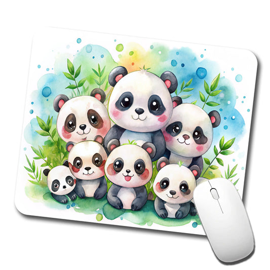 Bunch Of Cute Pandas Watercolor Low Profile Mouse Pad Mat
