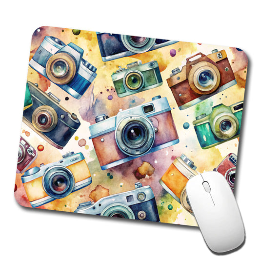 Cameras Retro 35mm Scattered Photographer Photography Watercolor Low Profile Mouse Pad Mat