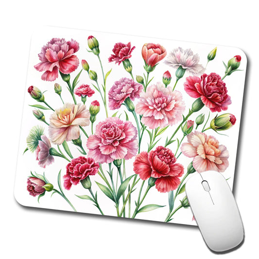 Carnations Flowers Watercolor Low Profile Mouse Pad Mat