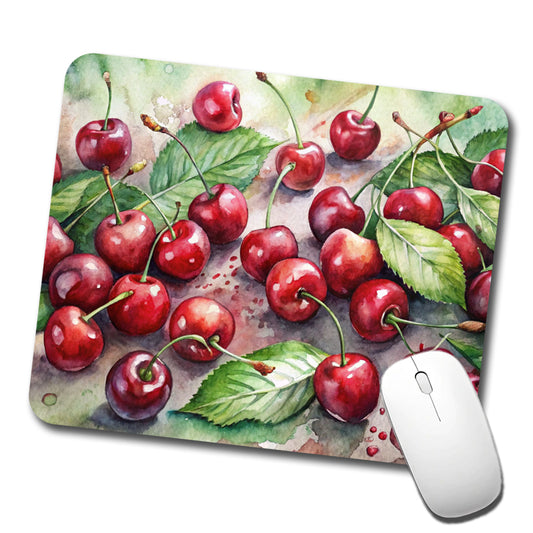 Cherries Fruit Watercolor Low Profile Mouse Pad Mat