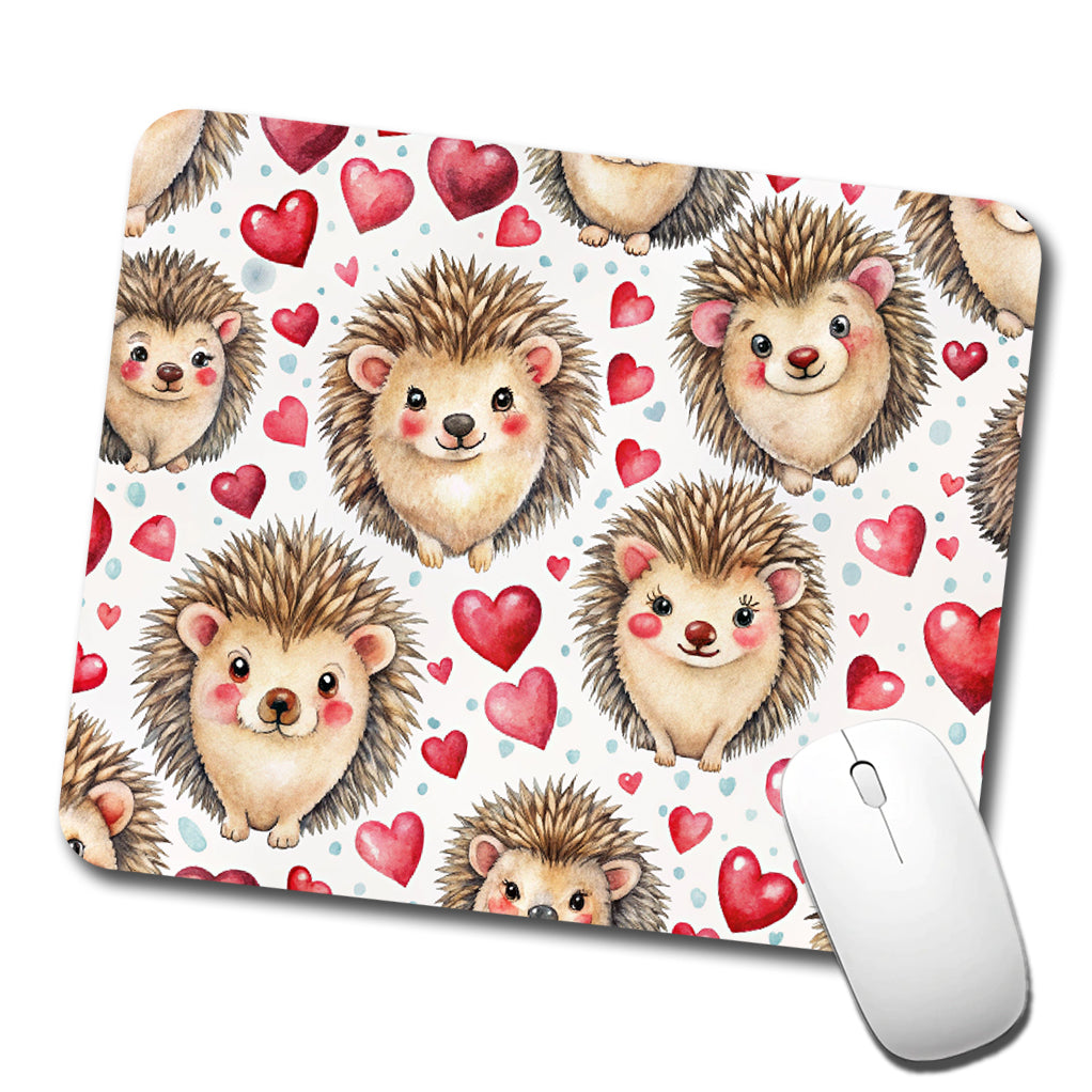 Chibi Hedgehogs And Hearts Watercolor Low Profile Mouse Pad Mat