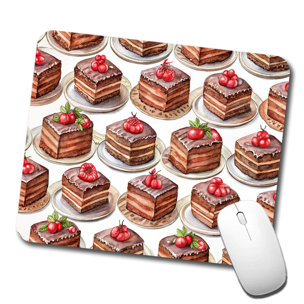 Chocolate Cake On Plates Low Profile Mouse Pad Mat