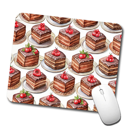Chocolate Cake On Plates Low Profile Mouse Pad Mat