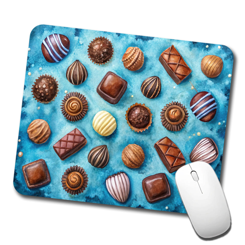 Chocolates Candy Blue Background Watercolor Low Profile Mouse Pad Mat