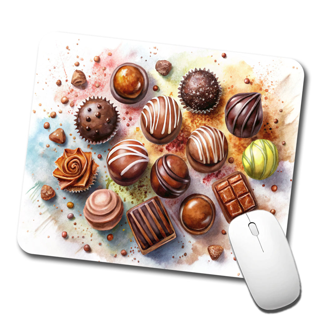 Chocolates Dark Milk Candy Watercolor Low Profile Mouse Pad Mat