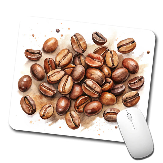 Coffee Beans Watercolor Low Profile Mouse Pad Mat