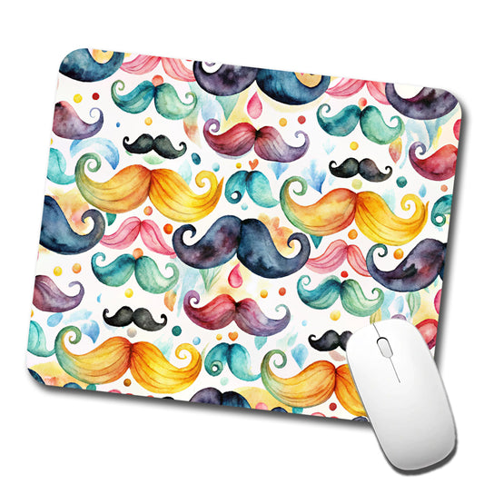 Colorful Mustaches Watercolor Low Profile Mouse Pad Mat