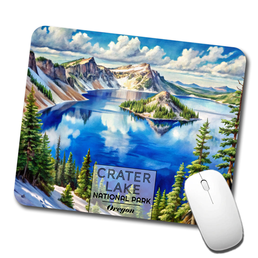 Crater Lake National Park Oregon Watercolor Low Profile Mouse Pad Mat