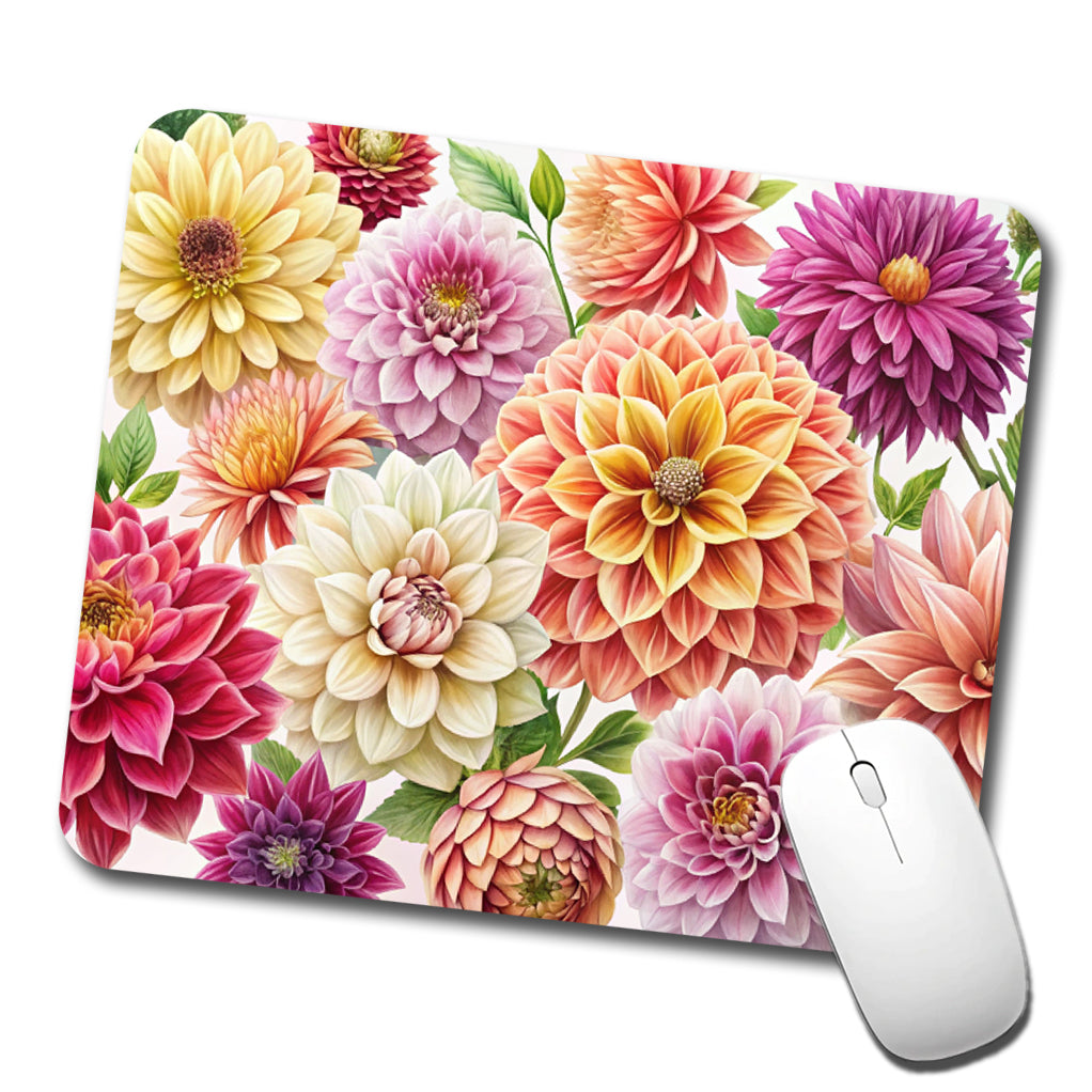 Dahlia Flowers Watercolor Low Profile Mouse Pad Mat