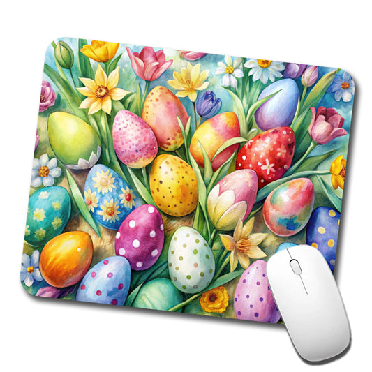 Easter Eggs Flowers Watercolor Low Profile Mouse Pad Mat