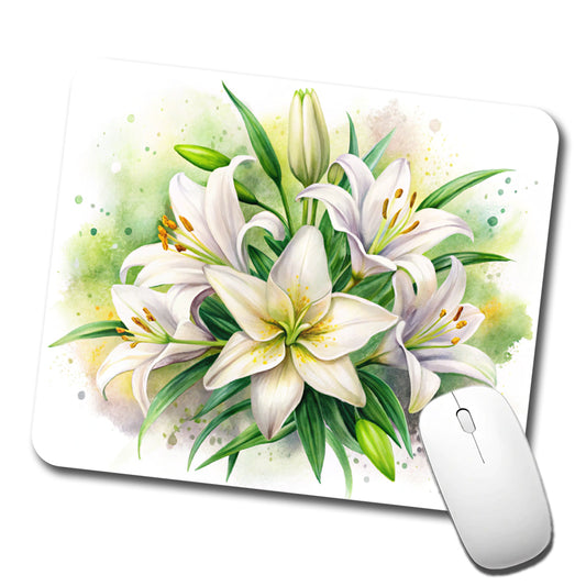Easter Lily Flowers Watercolor Low Profile Mouse Pad Mat
