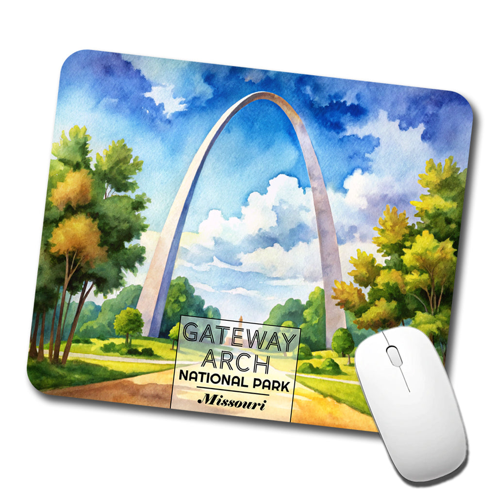 Gateway Arch National Park Missouri Watercolor Low Profile Mouse Pad Mat