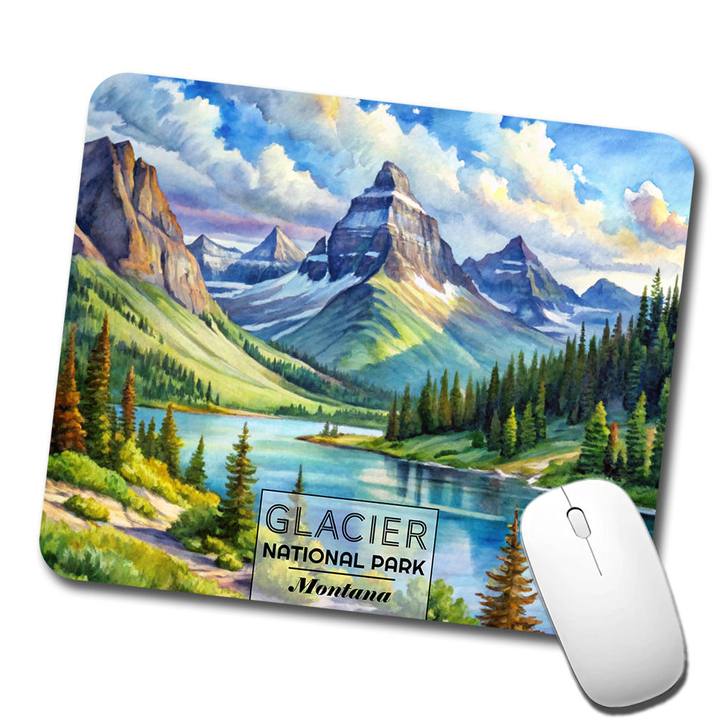 Glacier National Park Montana Watercolor Low Profile Mouse Pad Mat