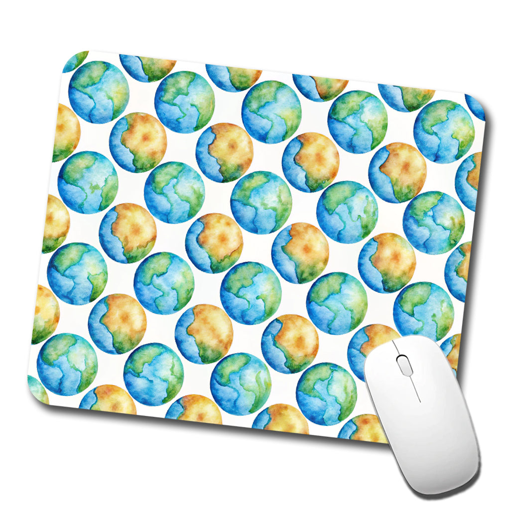 Globes Earth Pattern Watercolor Low Profile Mouse Pad Mat