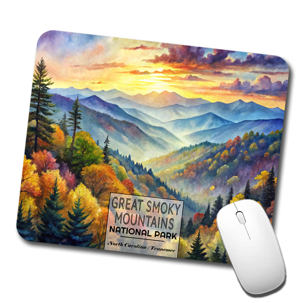 Great Smoky Mountains National Park North Carolina Tennessee Watercolor Low Profile Mouse Pad Mat