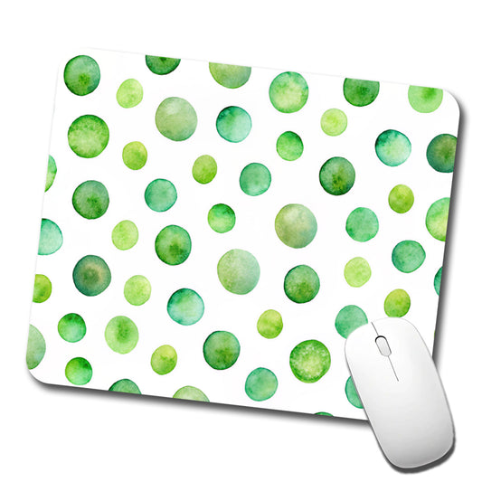Green Polka Dots Fun White Background Low Profile Mouse Pad Mat