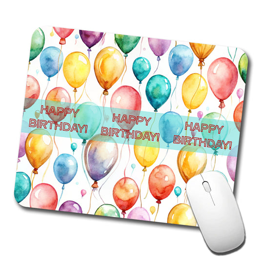 Happy Birthday Balloons Colorful Watercolor Low Profile Mouse Pad Mat