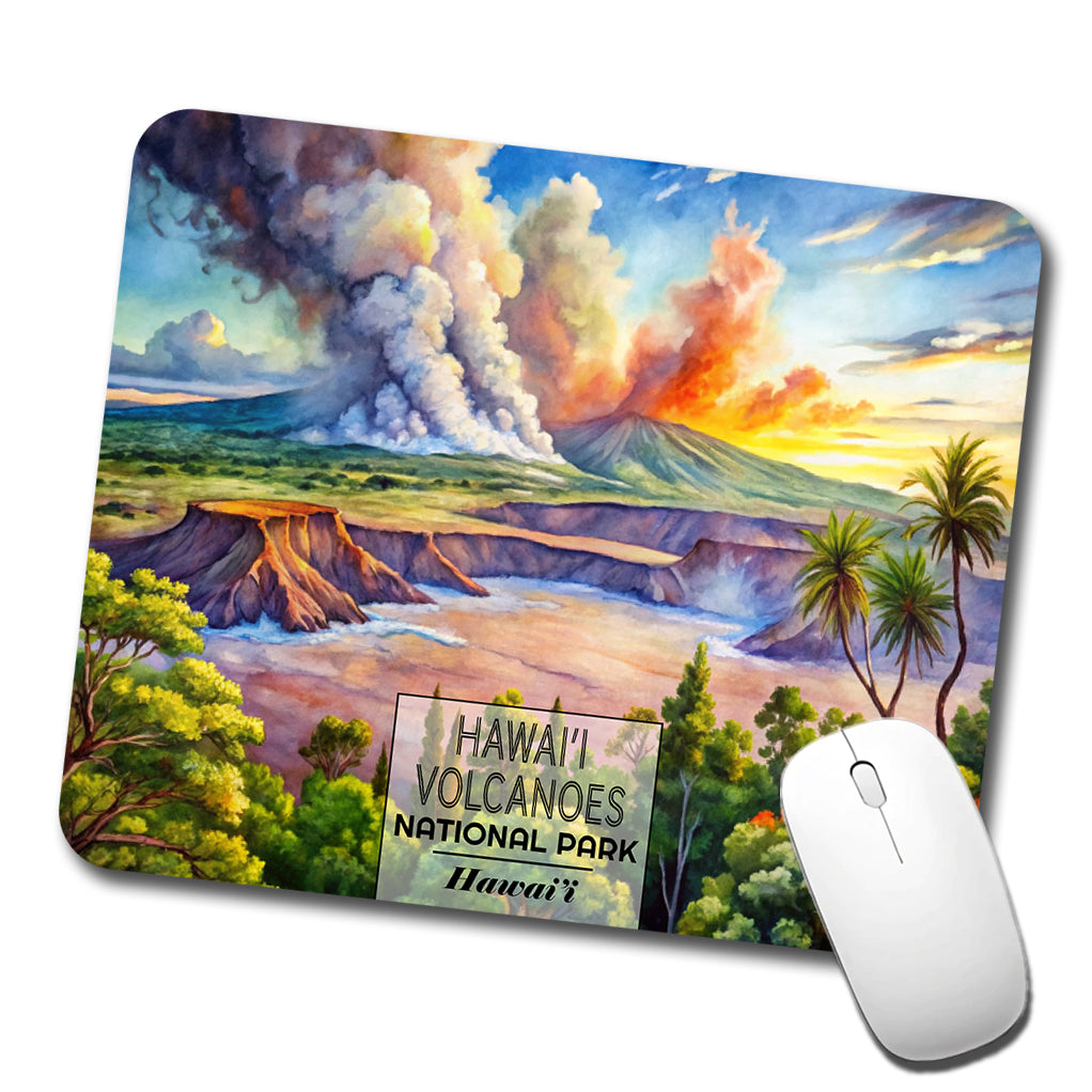 Hawaii Volcanoes National Park Watercolor Low Profile Mouse Pad Mat