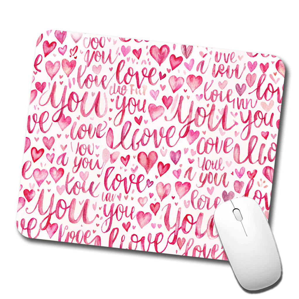 I Love You Script Pink Low Profile Mouse Pad Mat