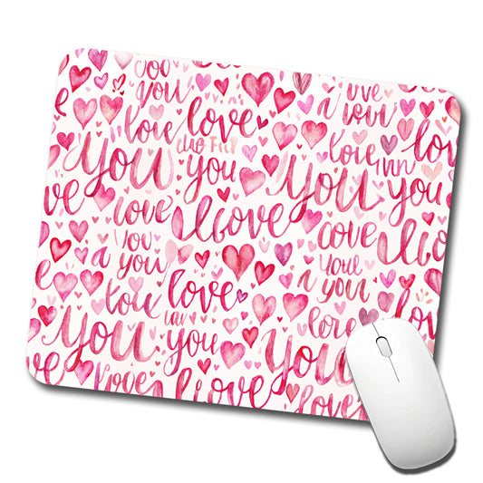 I Love You Script Pink Low Profile Mouse Pad Mat