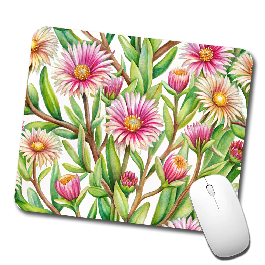 Ice Plant Flowers Watercolor Low Profile Mouse Pad Mat