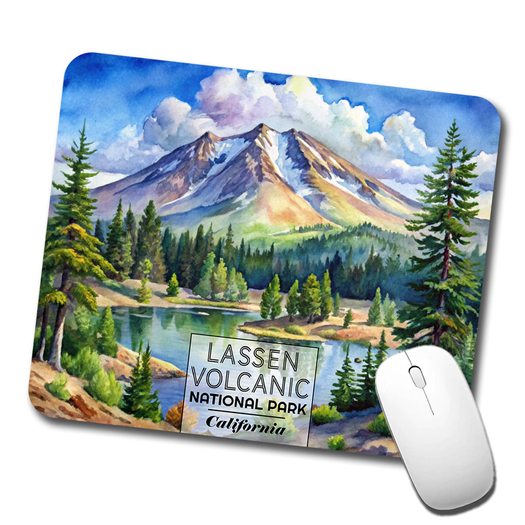 Lassen Volcanic National Park California Watercolor Low Profile Mouse Pad Mat
