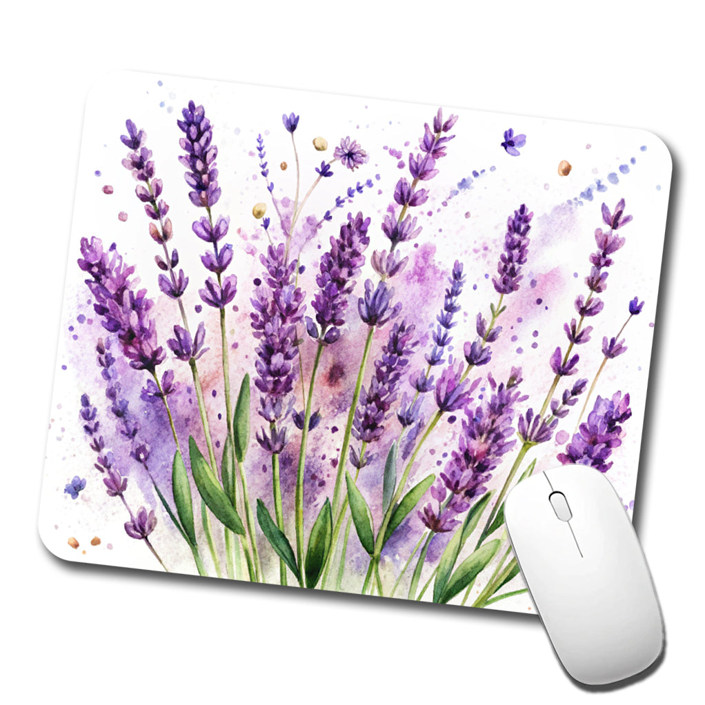 Lavender Flowers Watercolor Low Profile Mouse Pad Mat