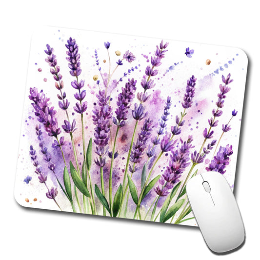 Lavender Flowers Watercolor Low Profile Mouse Pad Mat
