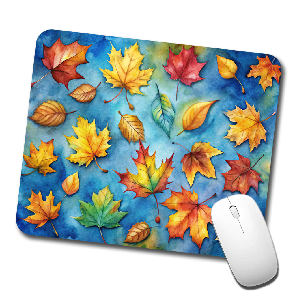Leaves Blue Background Watercolor Low Profile Mouse Pad Mat