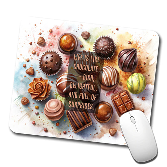 Life Is Like Chocolate Inspirational Watercolor Low Profile Mouse Pad Mat