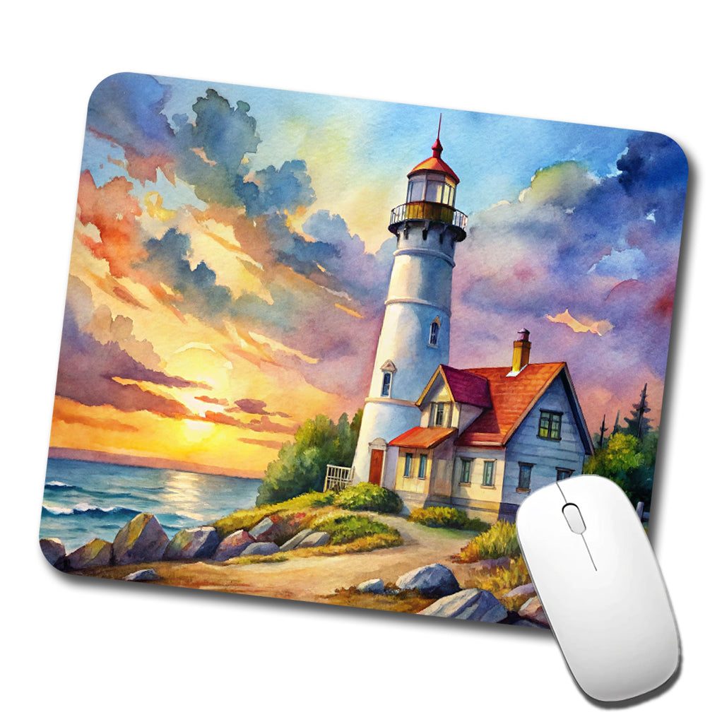 Lighthouse Beautiful Sky Watercolor Low Profile Mouse Pad Mat