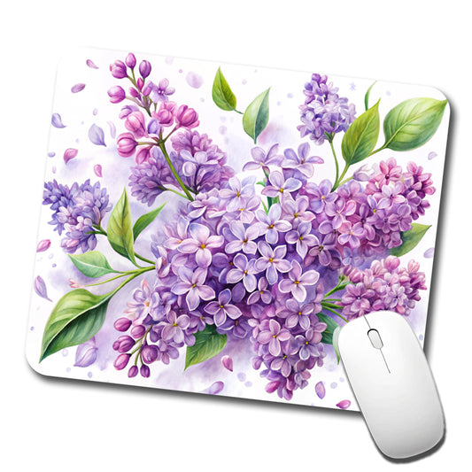 Lilac Flowers Watercolor Low Profile Mouse Pad Mat