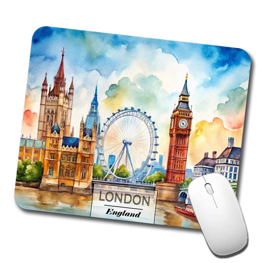 London England Travel City Watercolor Low Profile Mouse Pad Mat