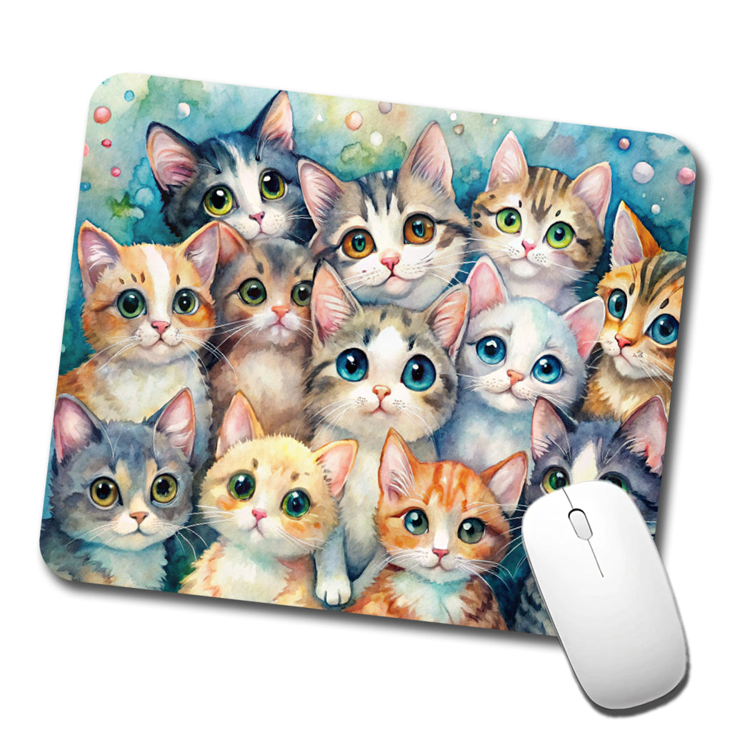 Lots Of Adorable Cats Watercolor Low Profile Mouse Pad Mat