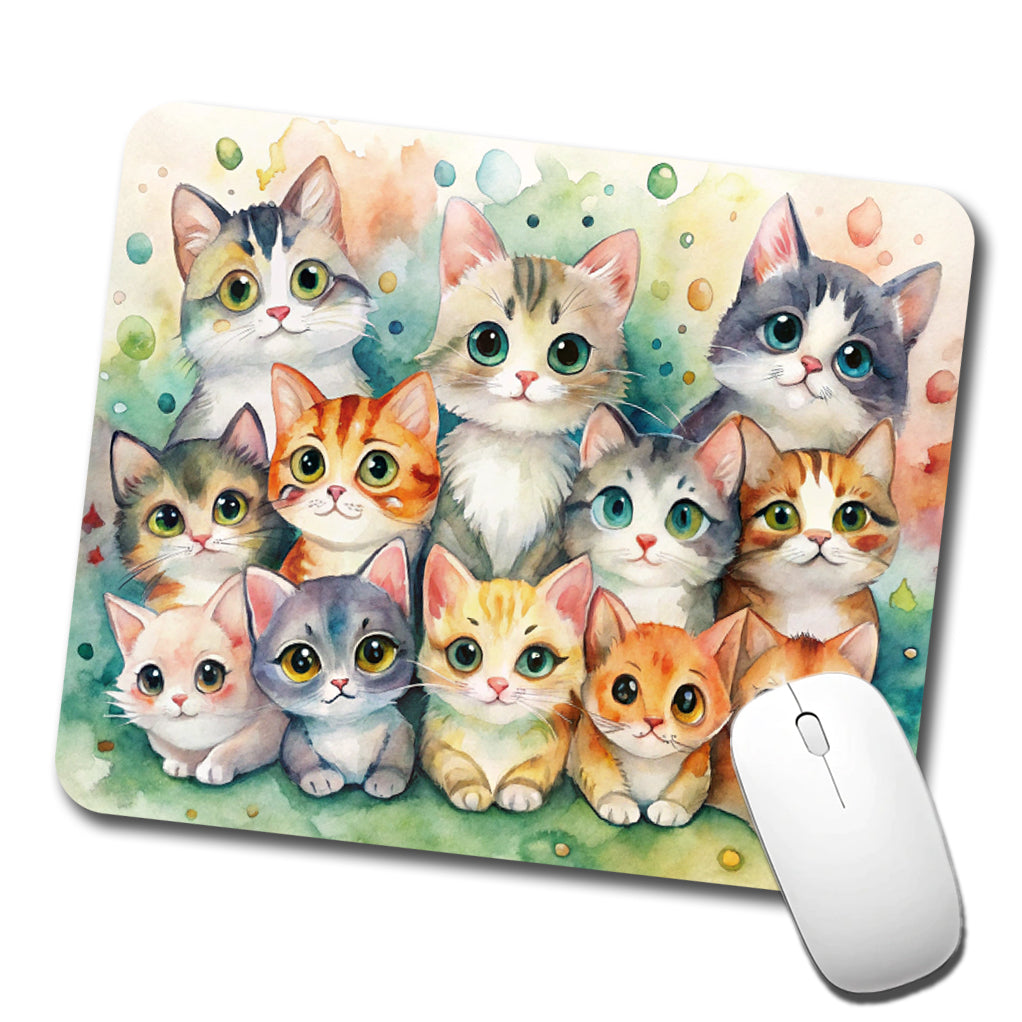 Lots Of Cute Cats Watercolor Low Profile Mouse Pad Mat