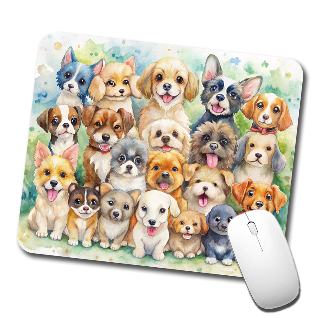 Lots Of Cute Dogs Watercolor Low Profile Mouse Pad Mat