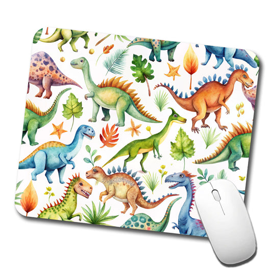 Lots Of Dinosaurs Watercolor Low Profile Mouse Pad Mat