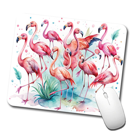 Lots Of Flamingos Watercolor Low Profile Mouse Pad Mat