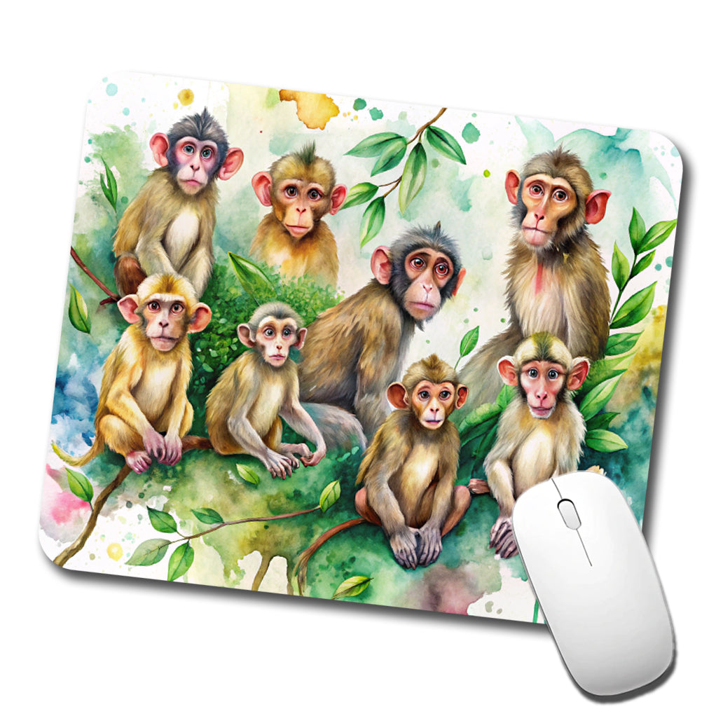 Lots Of Monkeys Watercolor Low Profile Mouse Pad Mat