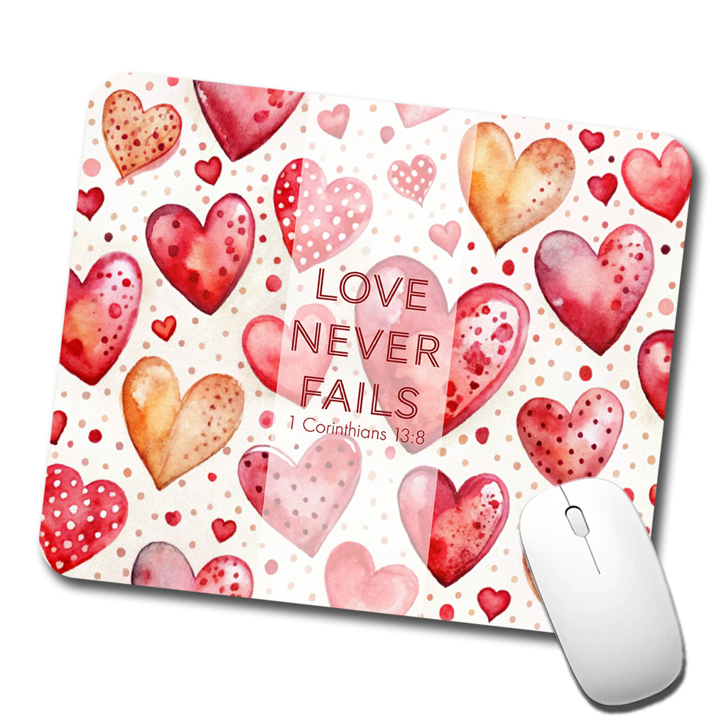 Love Never Fails Corinthians Red Hearts Christian Inspirational Low Profile Mouse Pad Mat