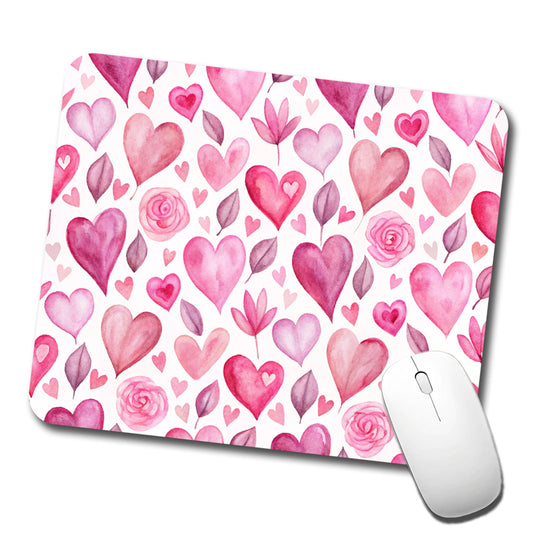 Love Pink Hearts Valentine's Day Low Profile Mouse Pad Mat