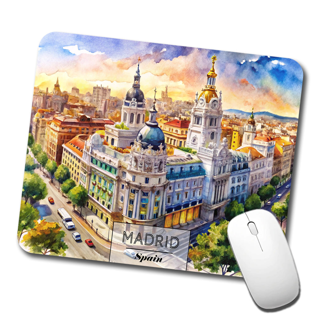 Madrid Spain Travel City Watercolor Low Profile Mouse Pad Mat